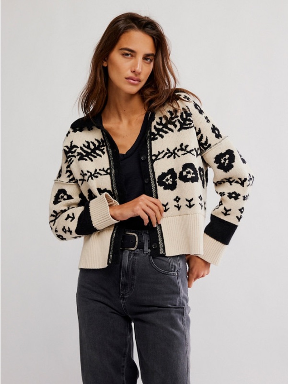 Free People black cream Shelby knit cardigan
